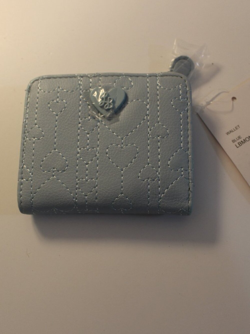 Betsey Johnson Light Blue Stitched Heart Compact Wallet With Tags